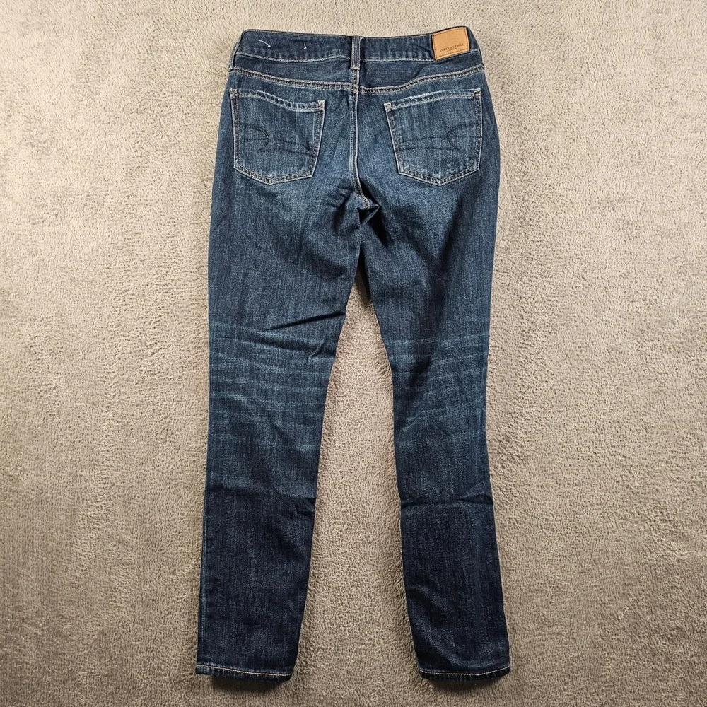 American Eagle Tomgirl Distressed Jeans Dark Wash Ripped Knee Size 0 Regular